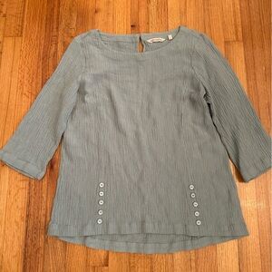 Soft Surroundings Tunic Top Womens M Gray Ramie Wrinkles 3/4 Sleeve (j6